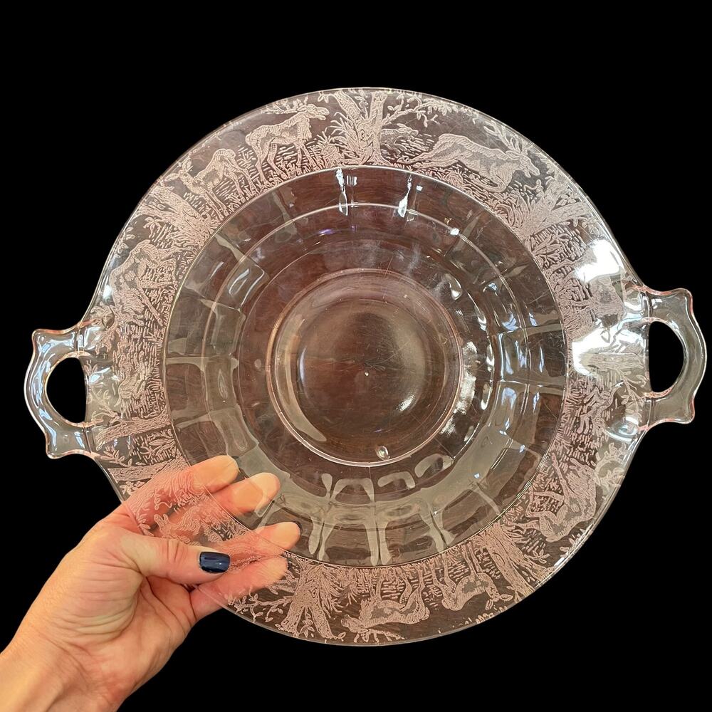 Paden City Black Forest Pink Handled Cake Plate Cheriglo Depression Glass READ